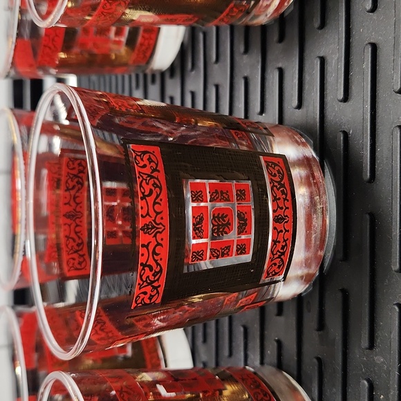 Libby MCM Red & Gold Low-Ball Set of 8 - Picture 3 of 5